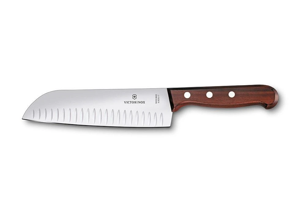 Victorinox Wood 17cm Santoku Knife With Fluted Blade (6852017G)