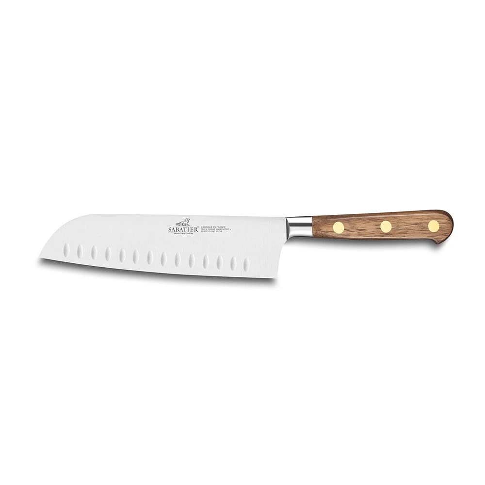 Lion Sabatier® Ideal Perigord 18cm Scalloped Santoku Knife (Walnut Handle With Brass Rivets)