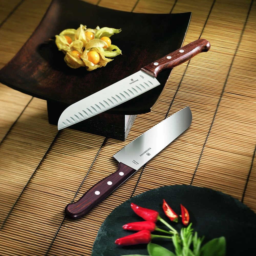 Victorinox Wood 17cm Santoku Knife With Fluted Blade (6852017G) - Image 2